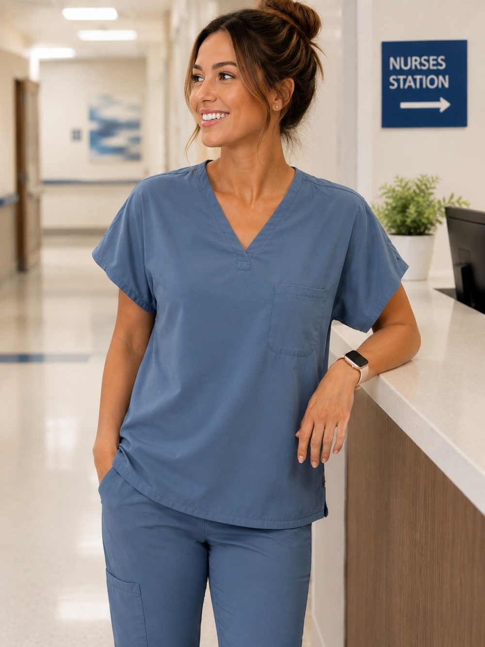Wink Slate Blue V‑Neck Scrub Top